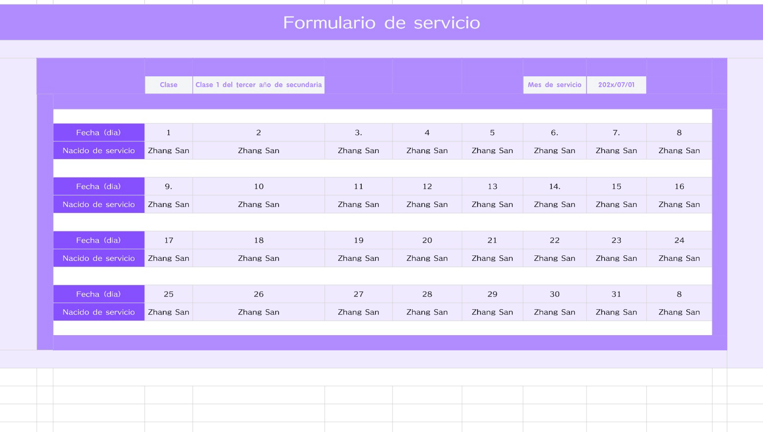 Formulario de servicio para estudiantes